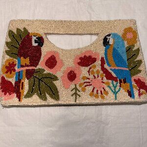 America & Beyond Beaded Parrot Cut-Out Handle Clutch
